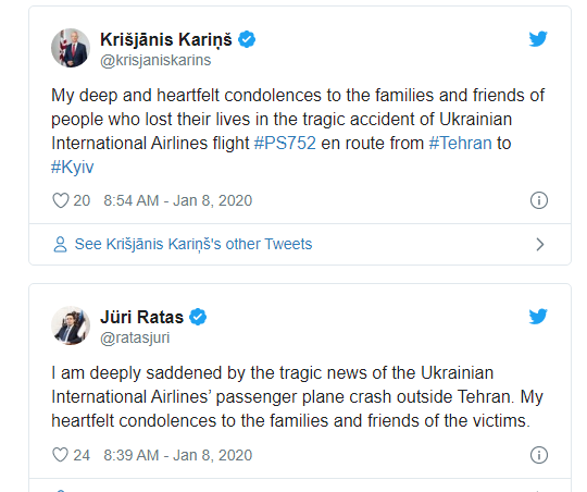 Авиакатастрофа в Иране: реакция мировых лидеров